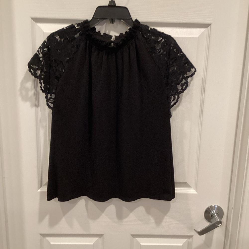 Worthington Elegant Black Lace Sleeve Women's Top